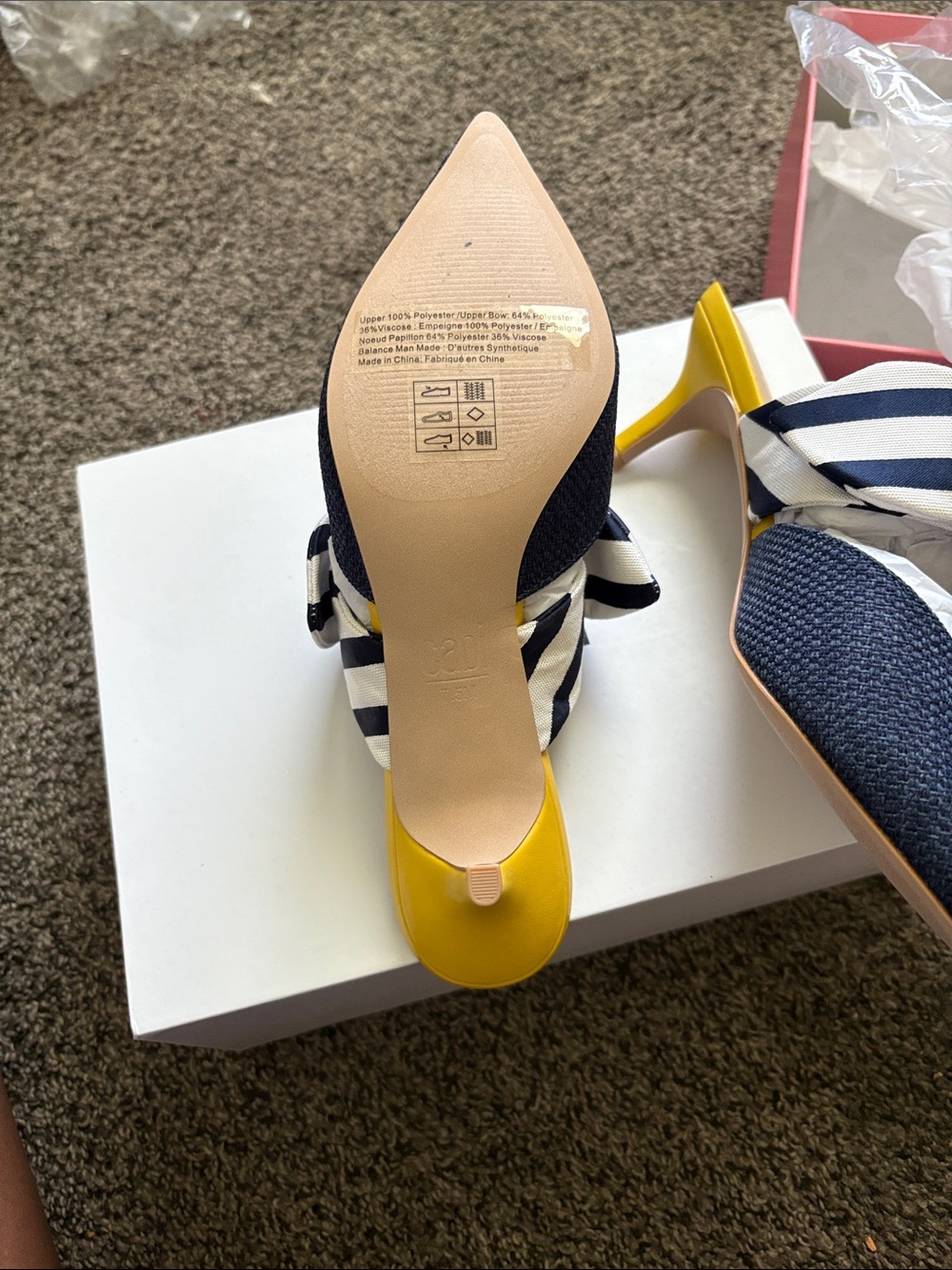 CAbi Navy Pointed Bow Mules with Yellow Insole Trim - Picture 3 of 3